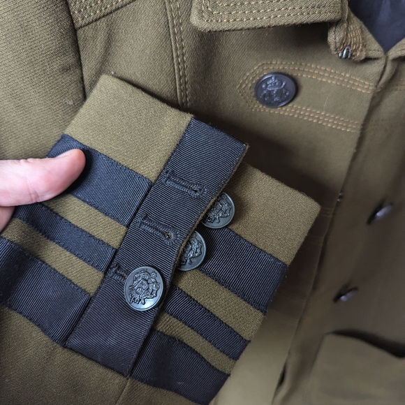 Loft Crop Blazer Jacket Women 12 Military Green Double Breasted Brass 6 Buttons - Picture 3 of 10